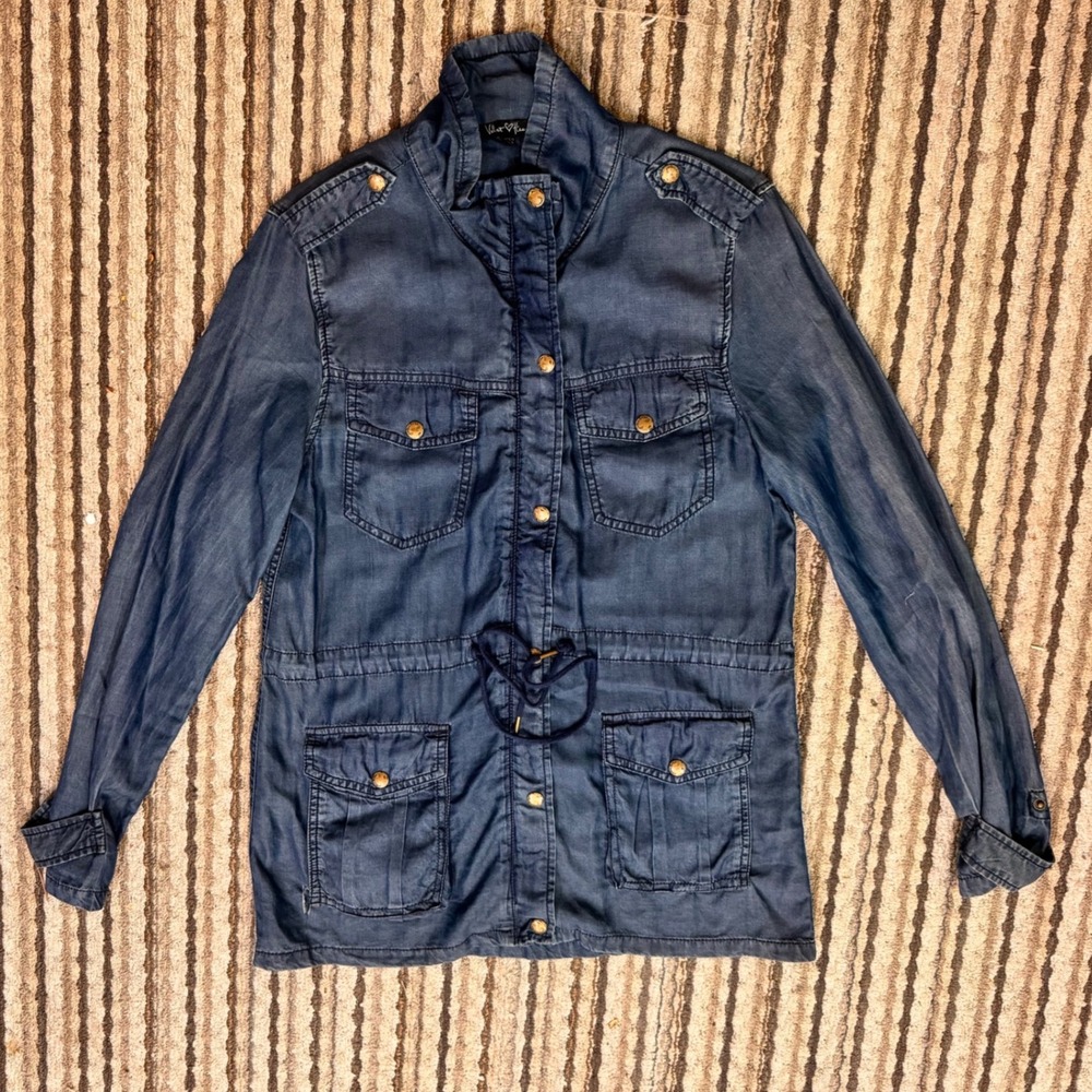 VTG‎ Velvet Heart Y2K Utility Cargo Jacket Women Sm Blue Lightweight Long Sleeve
